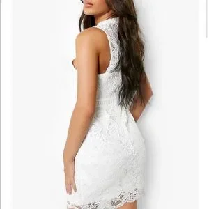 Boutique lace racer neck bodycon dress hot sale